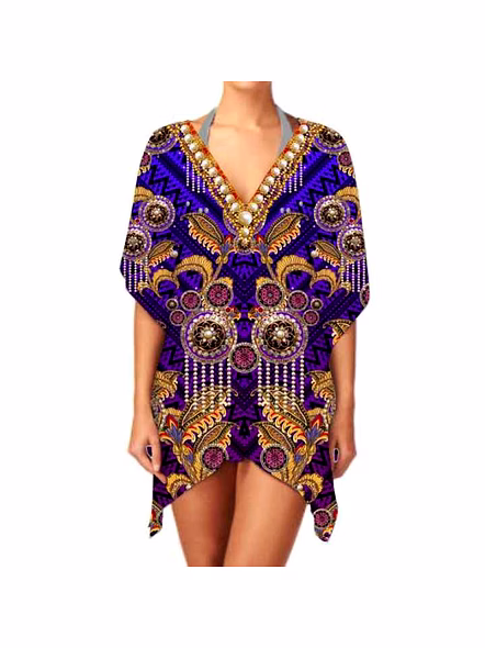 Elegant V-Neck Georgette Kimono Stylish Women's Ethnic Print Lightweight Casual Sexiness Cover-up Layering One-Piece Design @ Western Print Kimono-Kar1111