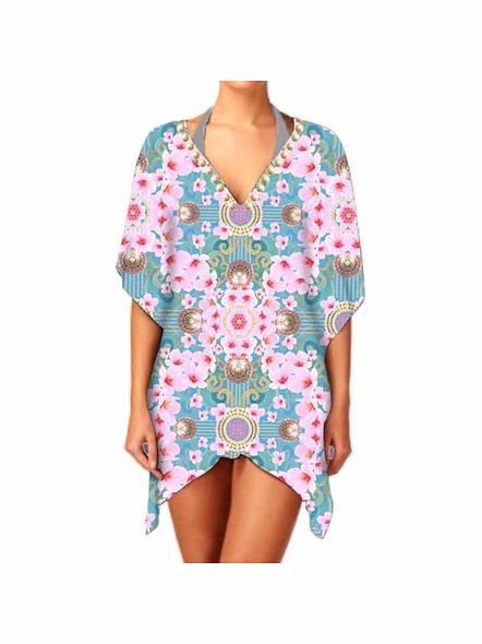 High Quality Lightweight Women's Georgette One-Piece Kimono Elegant V-Neck Casual Coverup Stylish Sexiness Ethnic Digital Print @ Western Print Kimono-Kar1121