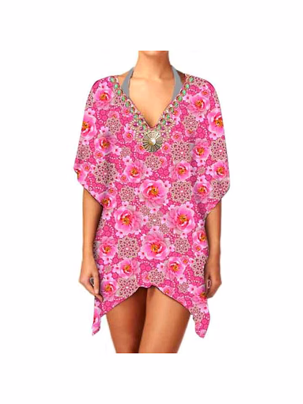 Elegant High Quality Women's Lightweight Georgette One-Piece Kimono Stylish Ethnic Digital Print V-Neck Cover-Up Sexiness @ Western Print Kimono-Kar1124