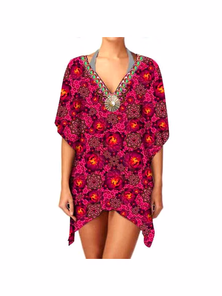 Women's Elegant One-Piece V Neck Kimono High Quality Stylish Lightweight Ethnic Georgette Digital Print Cover Layering Sexiness @ Western Print Kimono-Kar1126
