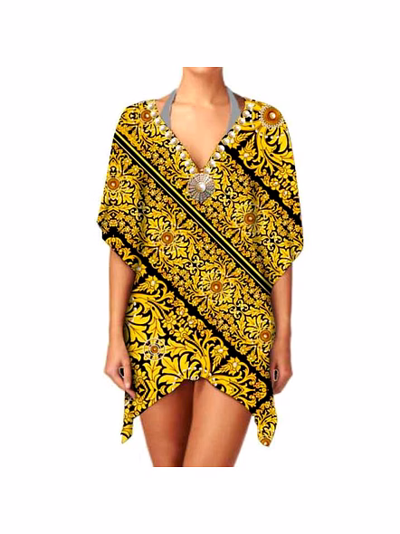 High Quality Women's Stylish Lightweight V-Neck Georgette Kimono Elegant Digital Print One-Piece Sale Ethnic Print Sexiness @ Western Print Kimono-Kar1129