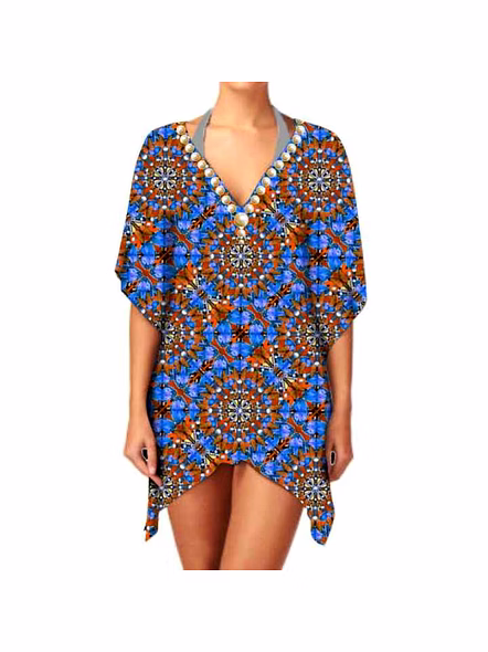 High Quality Elegant V Neck Women's Lightweight Georgette Kimono Stylish Digital Print Casual Layering One-Piece Sexiness Top @ Western Print Kimono-Kar1131