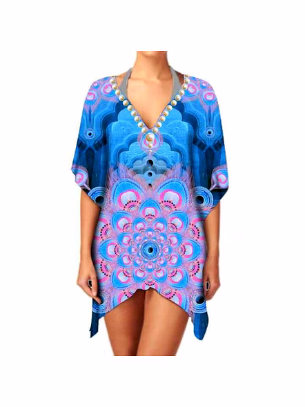 High Quality Elegant Women's Georgette Ethnic Digital Print Kimono One-Piece V-Neck Casual Kimono Stylish and Sexiness @ Western Print Kimono-Kar1146