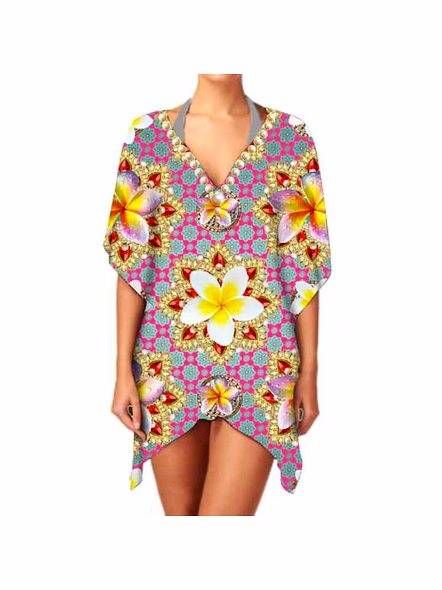 High Quality Women's Chiffon Lightweight Stylish Ethnic Print Elegant Kimono V Neck Long Sleeve Casual Layering Cover up @ Western Print Kimono-Kar1149