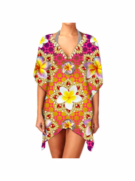 Top Quality Lightweight Ethnic Print Chiffon Kimono Women's Elegant Stylish Casual V Neck Long Sleeve Layering Cover up @ Western Print Kimono-Kar1151
