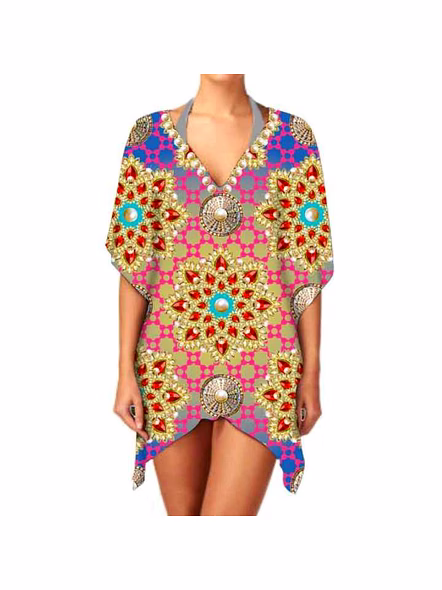Premium Quality Stylish Elegant Women's Ethnic Print Lightweight Chiffon Kimono V Neck Long Sleeve Casual Layering Cover up @ Western Print Kimono-Kar1152