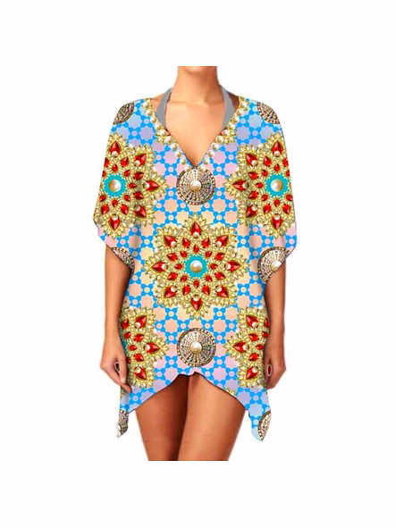 Hot Selling Ethnic Stylish Lightweight Women's Print Chiffon Kimono Elegant V Neck Long Sleeve Casual Layering Cover up @ Western Print Kimono-Kar1153