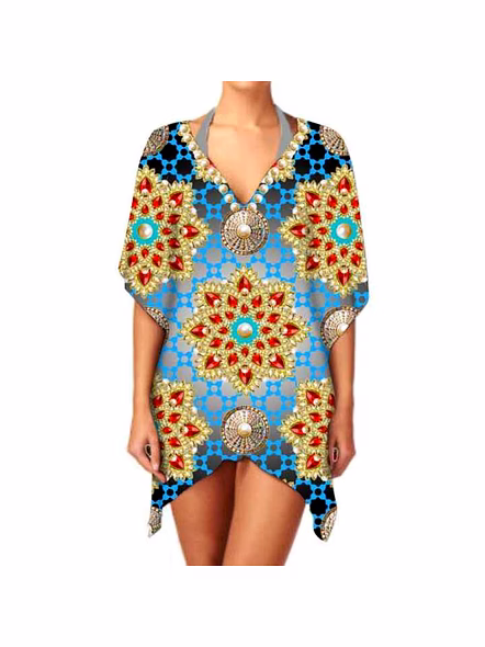 High Quality Women's Elegant Stylish Chiffon Ethnic Print Kimono Lightweight V Neck Long Sleeve Casual Layering Cover up @ Western Print Kimono-Kar1154