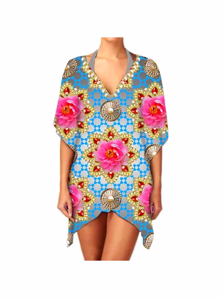 Best Quality Lightweight Stylish Women's Ethnic Print Chiffon Kimono Elegant V Neck Long Sleeve Casual Layering Cover up @ Western Print Kimono-Kar1155