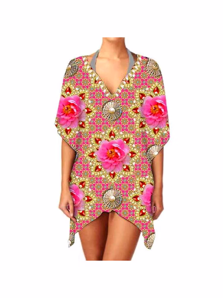 Premium Quality Women's Stylish Elegant Ethnic Print Lightweight Chiffon Kimono V Neck Long Sleeve Casual Layering Cover up @ Western Print Kimono-Kar1156