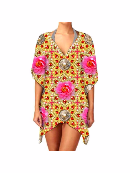Top Quality Elegant Ethnic Print Stylish Chiffon Kimono Women's Lightweight V Neck Long Sleeve Casual Layering Cover up @ Western Print Kimono-Kar1157