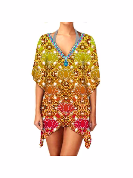 Hot Selling Stylish Ethnic Print Lightweight Chiffon Kimono Women's V Neck Elegant Casual Long Sleeve Layering Cover up @ Western Print Kimono-Kar1158