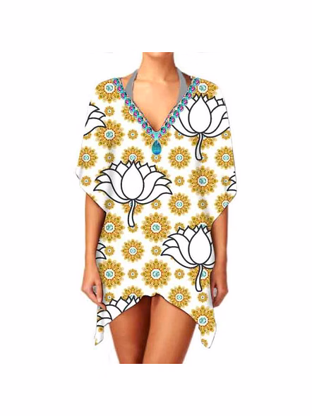 Best Quality Ethnic Print Lightweight Stylish Chiffon Kimono Women's V Neck Elegant Casual Long Sleeve Layering Cover up @ Western Print Kimono-Kar1165
