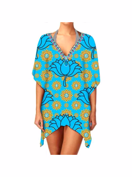 Premium Quality Lightweight Elegant Stylish Women's Ethnic Print Chiffon V Neck Long Sleeve Casual Layering Cover up Wear @ Western Print Kimono-Kar1166