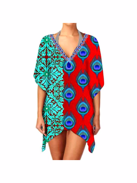 Hot Selling Stylish Women's V Neck Lightweight Chiffon Ethnic Print Kimono Elegant Long Sleeve Casual Layering Cover up @ Western Print Kimono-Kar1168