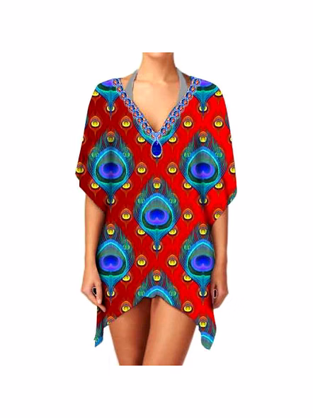 Top Quality Lightweight Stylish Women's Ethnic Print Kimono Chiffon Elegant V Neck Long Sleeve Casual Cover up for Layering @ Western Print Kimono-Kar1172
