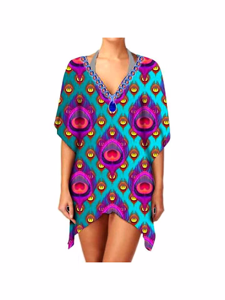 Hot Selling Elegant Women's Chiffon Ethnic Stylish Print Kimono V Neck Lightweight Long Sleeve Casual Wear Layering Cover up @ Western Print Kimono-Kar1173
