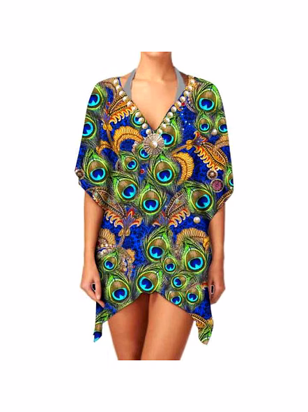 Premium Quality Women's Stylish Lightweight Ethnic Print Kimono V Neck Elegant Chiffon Long Sleeve Layering Cover up for Wear @ Western Print Kimono-Kar1174