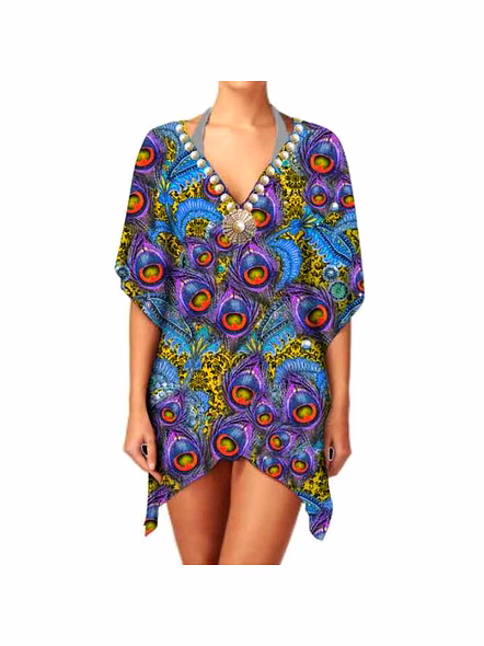 High Quality Stylish Lightweight Elegant Ethnic Print Chiffon Kimono Women's V Neck Long Sleeve Casual Wear Cover up for Sale @ Western Print Kimono-Kar1175