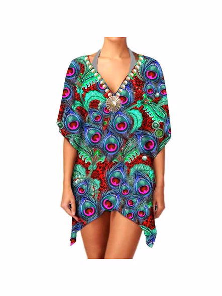 Top Quality Women's Elegant Ethnic Chiffon Print Stylish Lightweight Kimono V Neck Long Sleeve Casual Layering Cover up for Sale @ Western Print Kimono-Kar1176