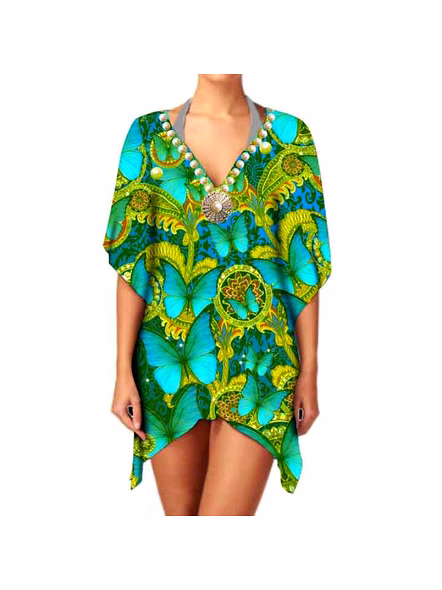 Lightweight Stylish Chiffon Ethnic Print Kimono Women's V Neck Elegant Long Sleeve Casual Layering Cover up for Sale @ Western Print Kimono-Kar1177