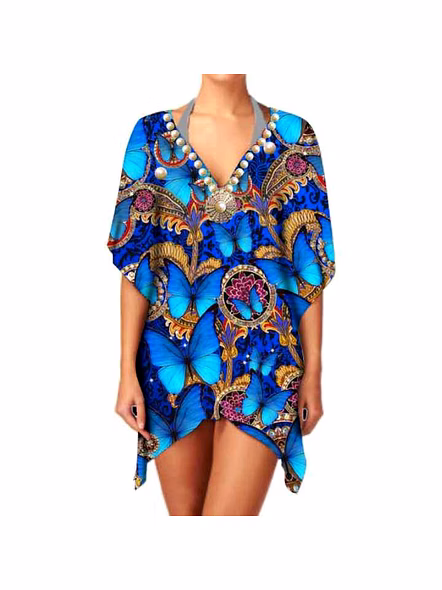 Premium Quality Women's Stylish V Neck Ethnic Print Kimono Chiffon Elegant Lightweight Long Sleeve Layering Cover up for Wear @ Western Print Kimono-Kar1179