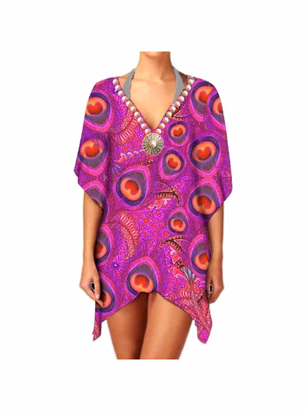Hot Selling Lightweight Elegant Chiffon Women's Ethnic Print Stylish V Neck Long Sleeve Layering Cover up for Casual Use @ Western Print Kimono-Kar1182