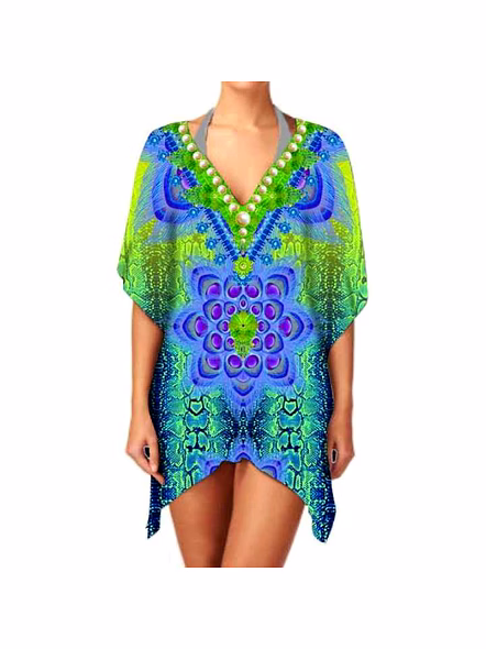 High Quality Women's Stylish Elegant Ethnic Lightweight Print Chiffon Kimono V Neck Long Sleeve Casual Wear Cover up for Sale @ Western Print Kimono-Kar1183