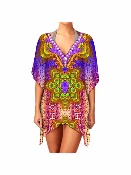 Elegant V Neck Lightweight Stylish Ethnic Print Kimono Women's Chiffon Casual Long Sleeve Layering Cover up for Sale @ Western Print Kimono-Kar1184