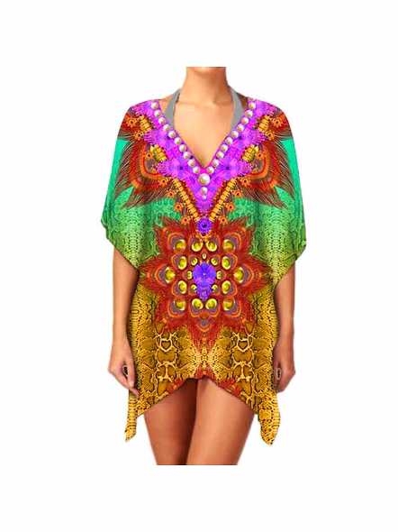 Hot Selling Stylish Women's Lightweight Ethnic Chiffon Print Kimono V Neck Elegant Long Sleeve Casual Cover up for Wear @ Western Print Kimono-Kar1185