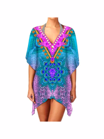 Best Quality Elegant Lightweight Stylish Ethnic Chiffon Women's Kimono V Neck Long Sleeve Casual Cover up for Layering Use @ Western Print Kimono-Kar1186