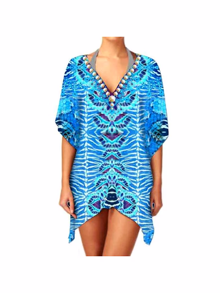 Top Quality Lightweight Stylish Ethnic Print Chiffon Kimono Women's Elegant Casual V Neck Long Sleeve Layering Cover up for Sale @ Western Print Kimono-Kar1187