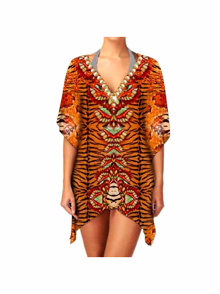 High Quality Women's Chiffon Lightweight Stylish Ethnic Print Kimono V Neck Elegant Long Sleeve Layering Cover up for Wear @ Western Print Kimono-Kar1188