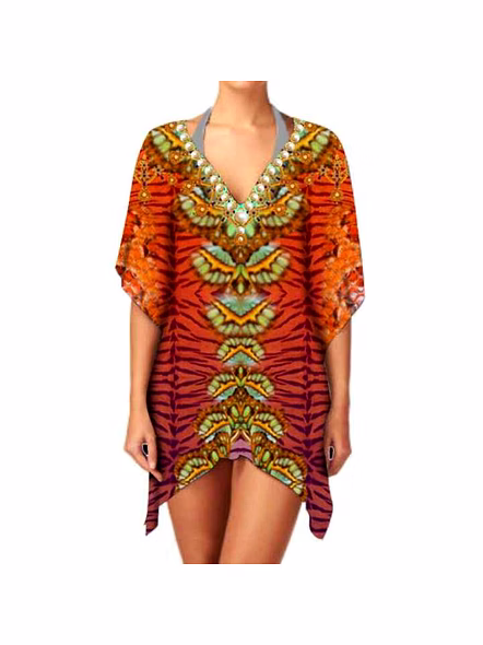 Hot Selling Stylish Lightweight Ethnic Print Chiffon Kimono Women's Elegant Casual V Neck Long Sleeve Cover up Layering for Sale @ Western Print Kimono-Kar1189