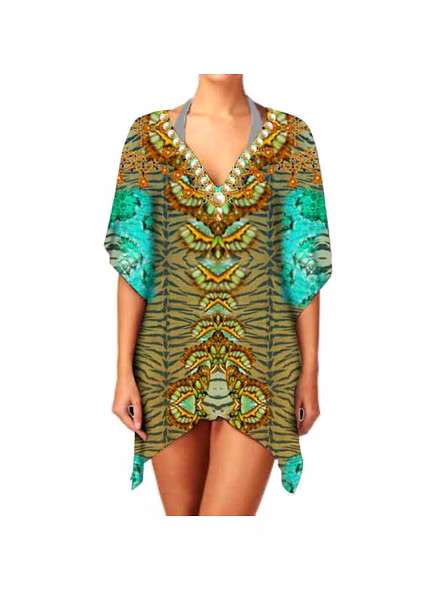 Top Quality Women's Lightweight Ethnic Stylish Kimono Chiffon Elegant V Neck Long Sleeve Layering Cover up for Casual Wear @ Western Print Kimono-Kar1190