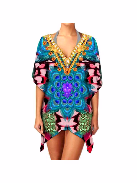 Premium Quality Ethnic Print Stylish Lightweight Women's Chiffon Kimono V Neck Long Sleeve Casual Elegant Cover up for Wear @ Western Print Kimono-Kar1191