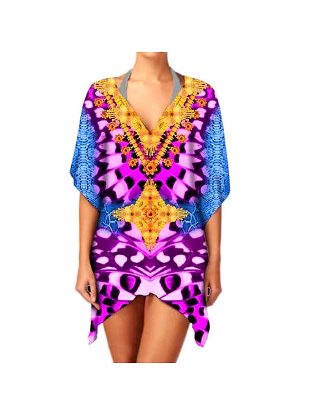 High Quality Women's Elegant Stylish Chiffon Ethnic Print Kimono Lightweight V Neck Long Sleeve Cover up for Layering Use @ Western Print Kimono-Kar1192