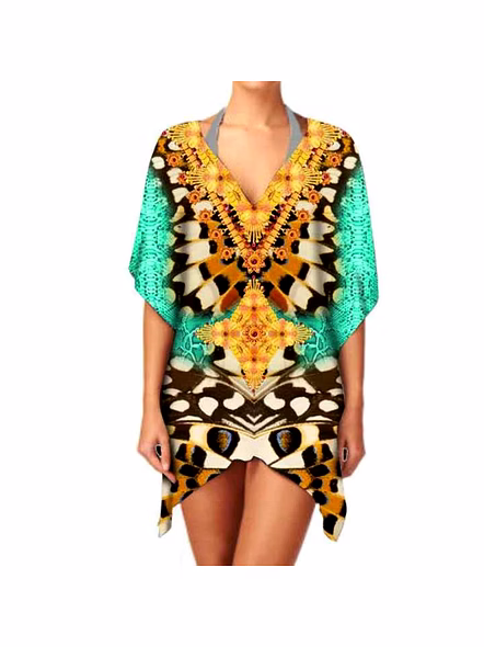 Lightweight Elegant Ethnic Print Chiffon Kimono Women's V Neck Stylish Long Sleeve Casual Cover up Layering for Sale @ Western Print Kimono-Kar1193