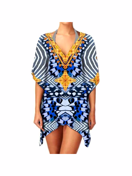 Hot Selling Elegant Chiffon Women's Lightweight Ethnic Print Kimono V Neck Stylish Long Sleeve Layering for Casual Use @ Western Print Kimono-Kar1195