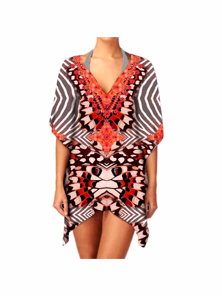 Premium Quality Ethnic Women's Lightweight Chiffon Kimono V Neck Long Sleeve Stylish Casual Elegant Cover up for Layering @ Western Print Kimono-Kar1196