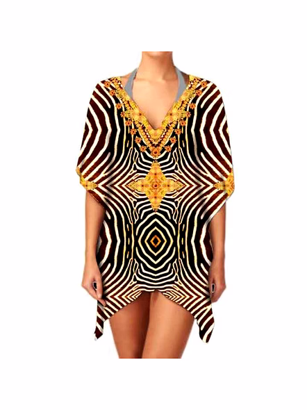 Stylish Women's Ethnic Print Chiffon Kimono V Neck Lightweight Long Sleeve Elegant Casual Layering Cover up for Sale @ Western Print Kimono-Kar1197