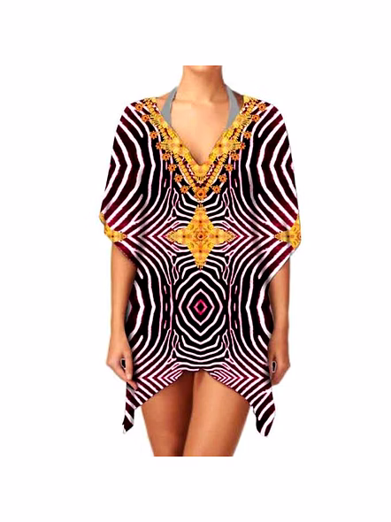 Lightweight Women's Chiffon Ethnic Print Kimono V Neck Stylish Long Sleeve Elegant Casual Layering Cover up for Sale @ Western Print Kimono-Kar1198