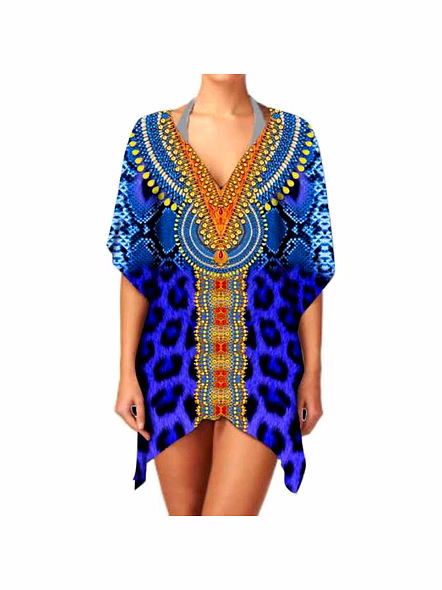 Top Quality Elegant Chiffon Women's Ethnic Print Kimono Lightweight Stylish Long Sleeve V Neck Layering Cover up Wear for Sale @ Western Print Kimono-Kar1200
