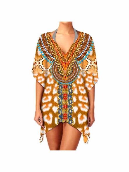 Best Quality Stylish Lightweight Ethnic Print Chiffon Kimono Women's V Neck Long Sleeve Elegant Layering Cover up Wear for Sale @ Western Print Kimono-Kar1201