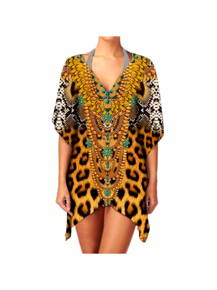 Premium Quality Chiffon Ethnic Print Kimono V Neck Lightweight Women's Long Sleeve Elegant Stylish Layering for Casual Wear @ Western Print Kimono-Kar1203