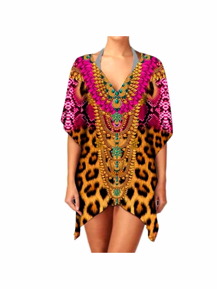 Top Quality Ethnic Print Women's Chiffon Kimono Lightweight V Neck Long Sleeve Stylish Elegant Casual Layering Cover up for Sale @ Western Print Kimono-Kar1205