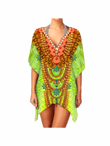 Top Quality Women's Ethnic Print Chiffon Kimono Lightweight V Neck Long Sleeve Stylish Casual Wear Elegant Cover up for Sale @ Western Print Kimono-Kar1206