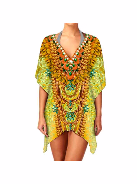 Premium Quality Stylish V Neck Ethnic Print Chiffon Kimono Lightweight Women's Long Sleeve Casual Wear Elegant Cover up for Sale @ Western Print Kimono-Kar1207