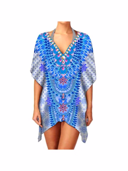 Women's Lightweight Chiffon Ethnic Print Kimono V Neck Long Sleeve Stylish Elegant Casual Cover up Wear for Sale @ Western Print Kimono-Kar1208