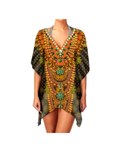 Fashion Ethnic Print Chiffon Kimono Women's V Neck Lightweight Long Sleeve Stylish Elegant Layering Cover up for Sale @ Western Print Kimono-Kar1209